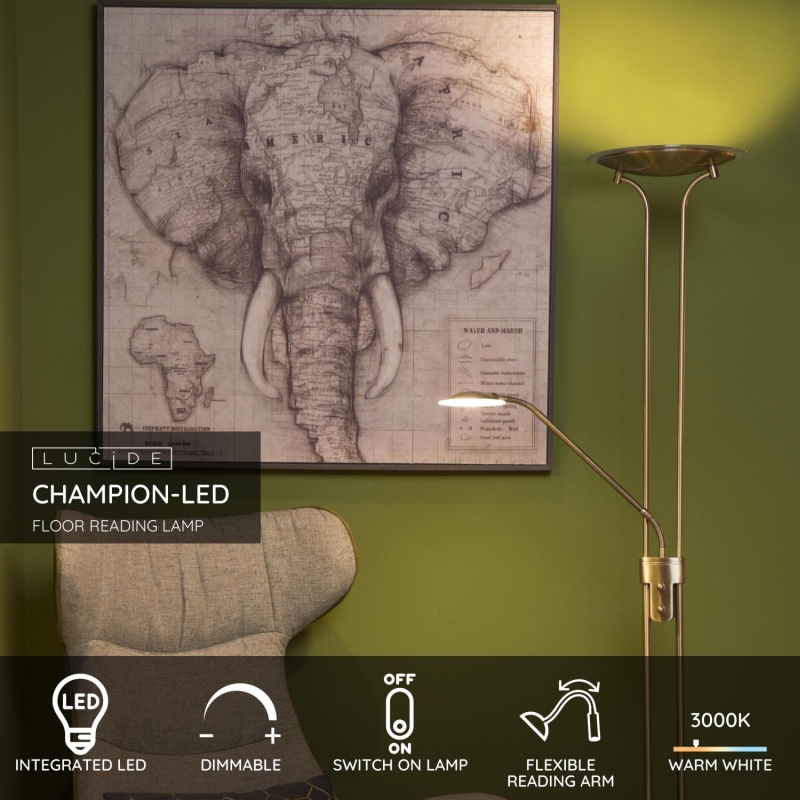 Lucide CHAMPION-LED - Stojacia lampa na čítanie - LED Dim. - 3000 000 - Bronz